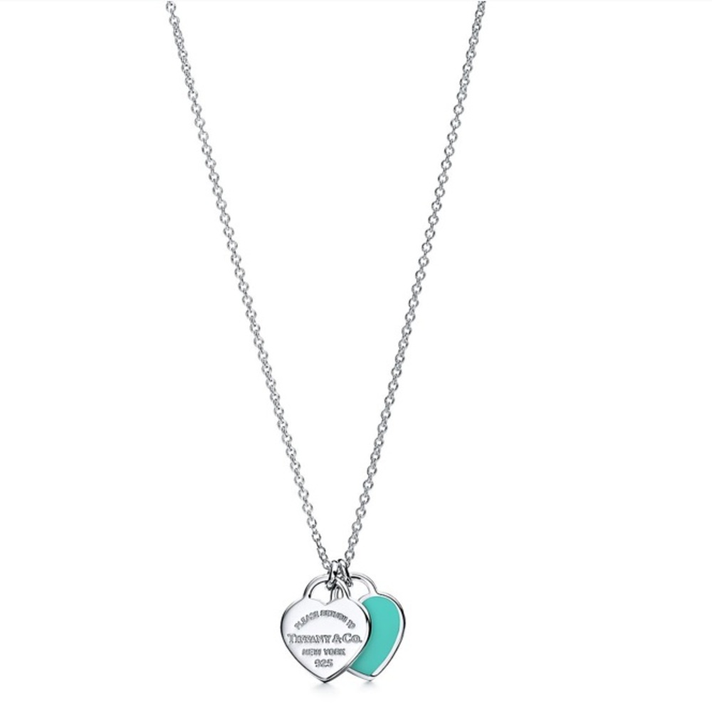Tiffany Blue-Double Heart Tag Pendant necklace